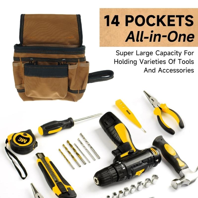 Werkzeuggürtel, Werkzeugtasche, Werkzeuggürtel mit mehreren Taschen für Herren, Abnehmbare & Verstellbare Werkzeugtasche für Elektriker