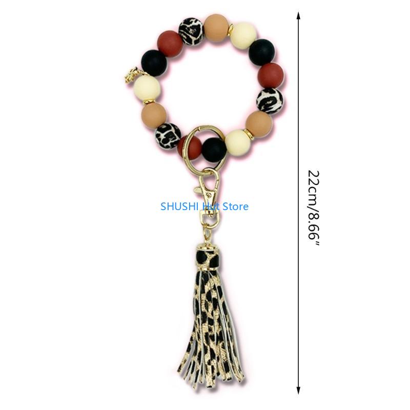 for Key Ring Bracelet Car Keychain Holder for Women Silicone Beaded Bangle Wrist D57B