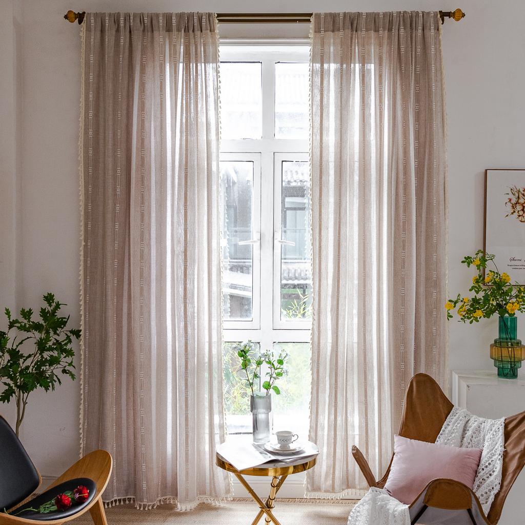 Curtain Finished Embroidery Stripes Hollow Tan Bedroom Jacquard Kitchen Small Window Short Curtain