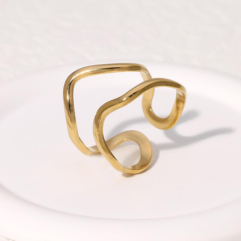 18K Gold Plated Stainless Steel Open Ring: Simple, Versatile, Niche Design, Colorfast Titanium Steel