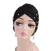 Fashion Faux Pearl Decor Big Flower Women Elastic Hat Soft Head Wrap Cap Gifts