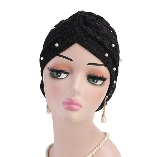 Fashion Faux Pearl Decor Big Flower Women Elastic Hat Soft Head Wrap Cap Gifts