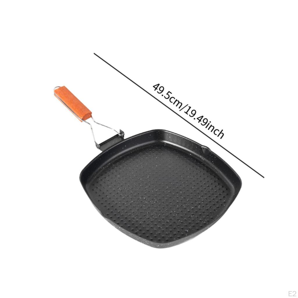 Steak Frying Pan Cookware Thickened Lightweight Nonstick Skillet with Foldable Handle for Kitchen