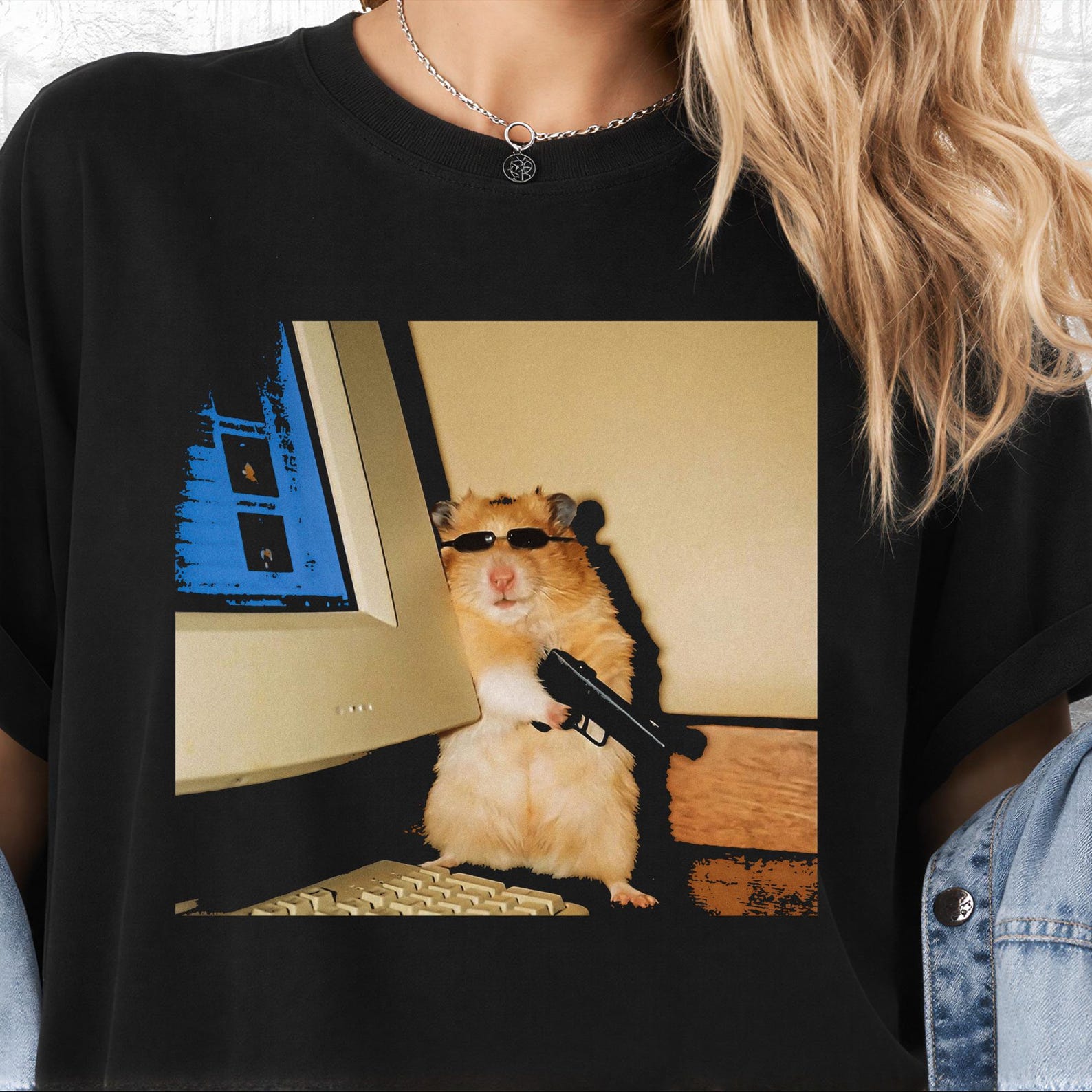 Funny Hamster Graphic T-Shirt, Vintage 90s CIA Hamster Tee, Retro Agent Hamster Shirt, Meme Animal Graphic Tee, Washed Unisex Shirt, Hamster XL