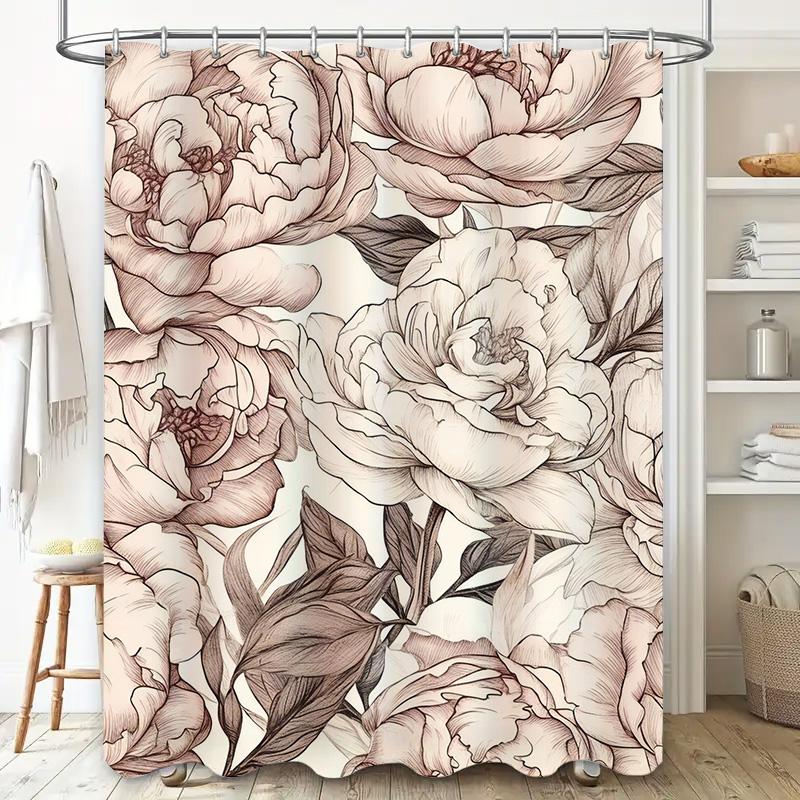 Luxury Floral Print Shower Curtain Set Pink White Peony Bath Decor for Home Decoration Extra Long Waterproof Bathroom Curtains w