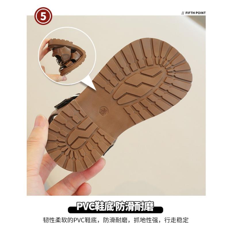 Girls Casual Closed Toe Buckle Strap Woven Thick Sole Roman Sandals