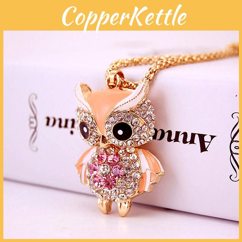 Luxurious Crystal Pendant Long Necklace Featuring Vintage Punk Style Rhinestone Owl
