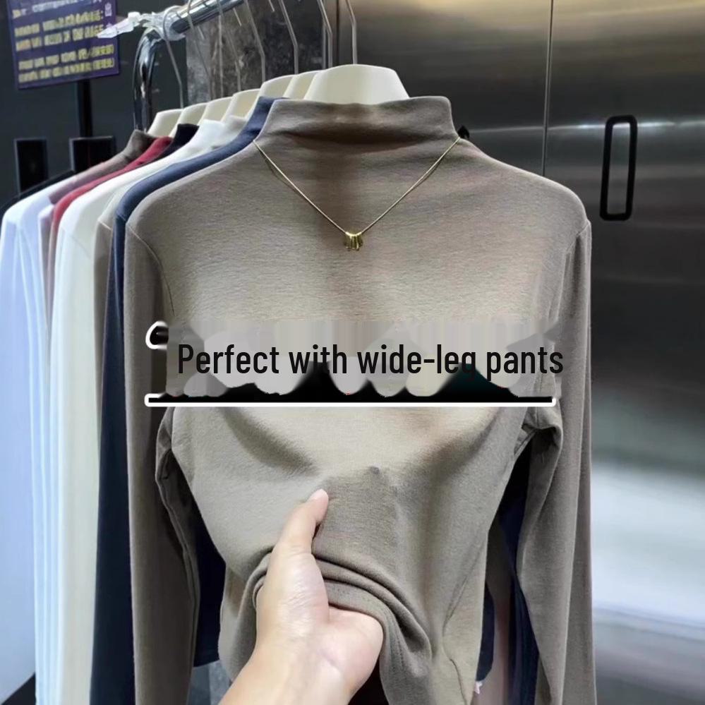 Women's Slim Half-High Collar Long-Sleeve T-Shirt - 2025 Autumn/Winter Collection