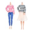 30Cm Doll Dress Up Clothes Striped Knit Dresses Dressy Lazy Style Skirt Long Sleeve Set For 1/6 Doll Clothes Doll Accessories