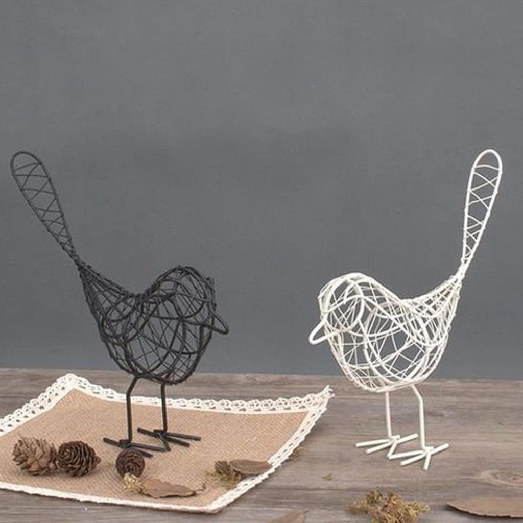 Kovová drátěná černobílá figurka ptáka | Krásná domácí dekorace - (Balení po 2, Černá a bílá)