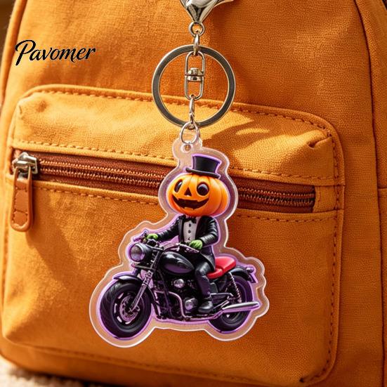 Motorcycle Pumpkin Man Key Ring Halloween Rider Acrylic Keychain, Scary Holiday Keychain Ring, Backpacks Handbags Decorative Party Favors Lightweight