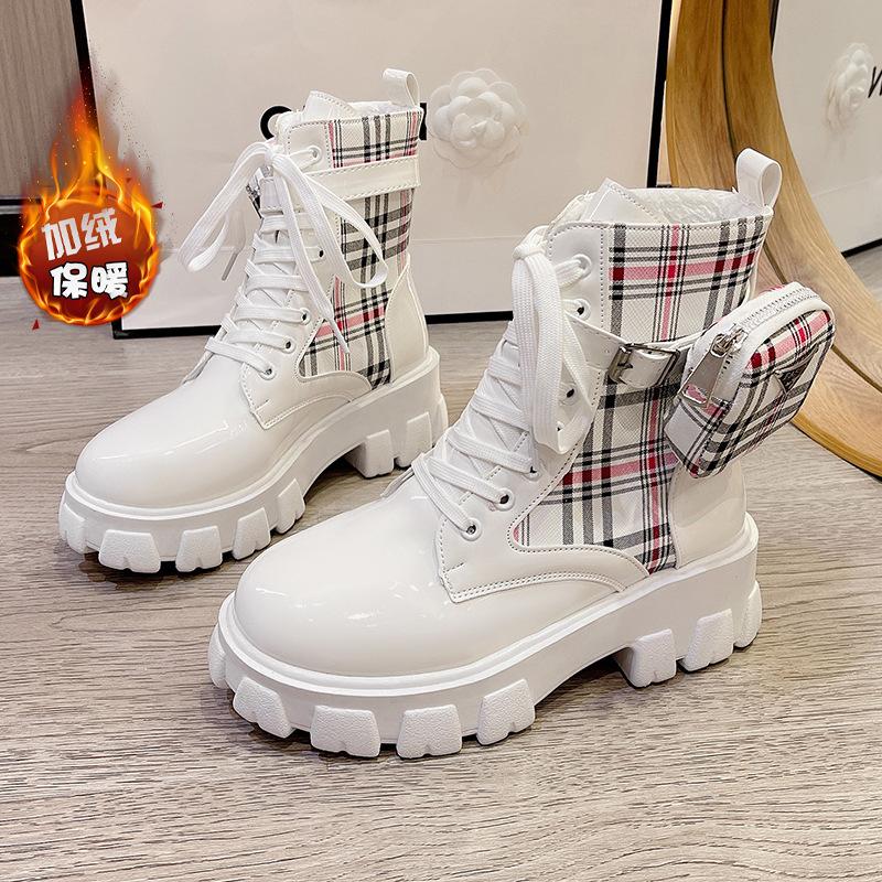 Trendy Pocket Bag Martin Boots Fleece Thick-Soled Round Head Short Fashion Boots