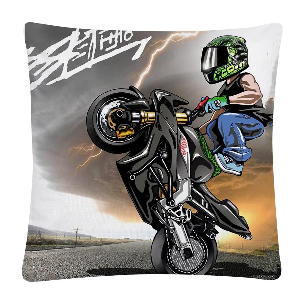 Stunt Sports Cartoon Pattern Soft Polyester Pillow Case for Sofa Home Car Decoration Pillowcase
