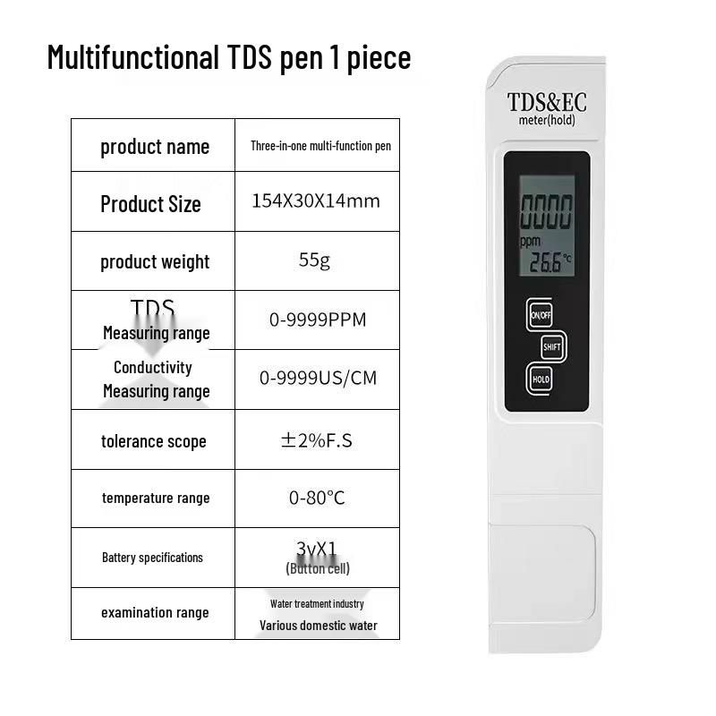 3-in-1 TDS Pen Water Quality Tester: EC Meter, Conductivity, and Temperature Detection