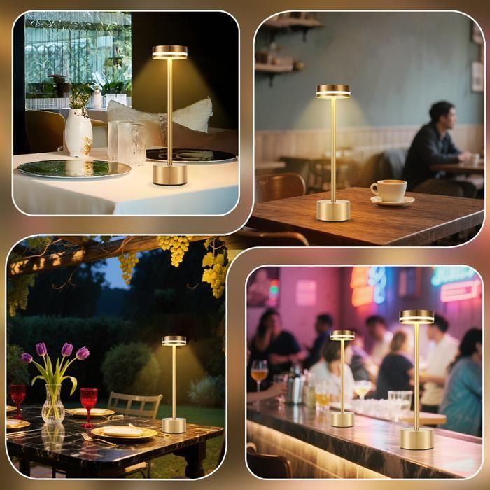 Table Lamp - NETTLIFE - USB-C Rechargeable Model - Dimmable - Wireless - Metal Gold