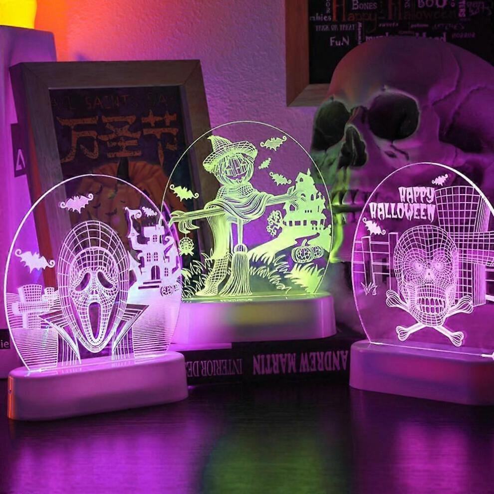 (Remote control color-ghost)Halloween 3D Illusion Night Lights Desk Lamp,for Halloween Party Gifts Decorations