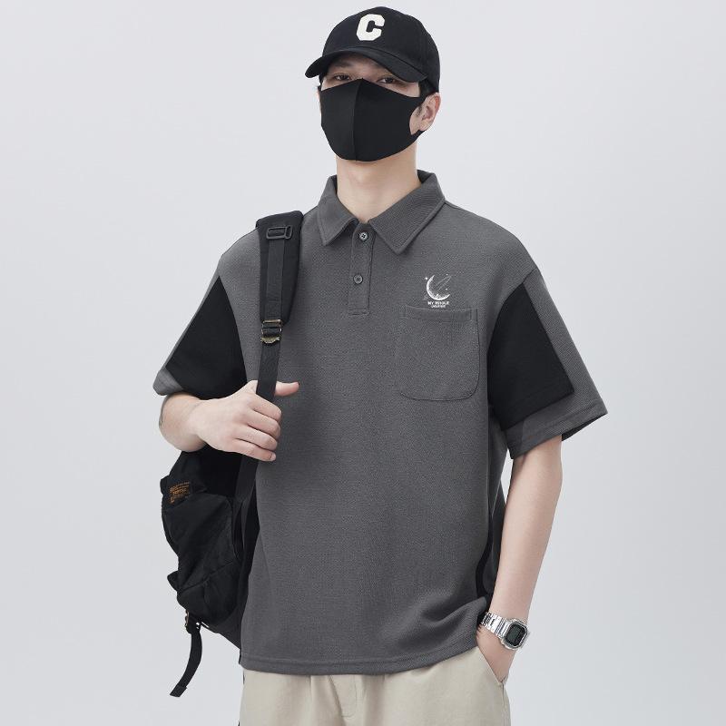 

Летняя мужская весенне-летняя новая футболка с коротким рукавом, футболка-поло с лацканами, свободная цветная футболка для тела 3XL