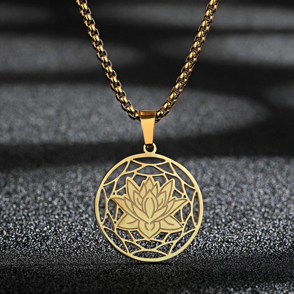 Kinitial Lotus Flower Pendant, Lotus Necklace Dainty Necklace For Women, Lotus Flower Jewelry, Lotus Jewelry,necklace