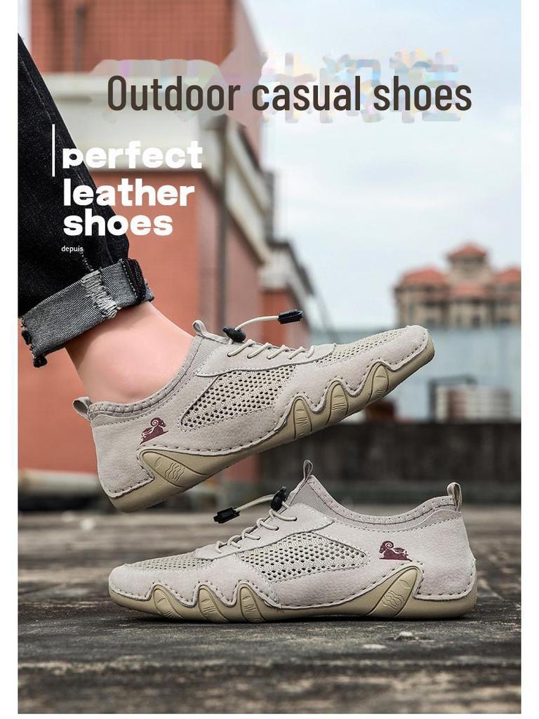 Men's Summer Mesh Leather Casual Sports Shoes - Octopus Lazy Design, Large Size