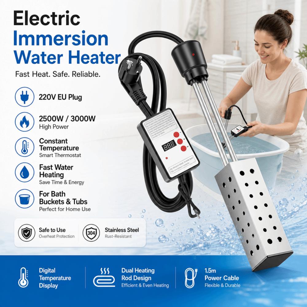 2500W Heating Immersion Heater Boiler 220V Rapid Heating Rod Hot Water Pool Heater  Water Heating