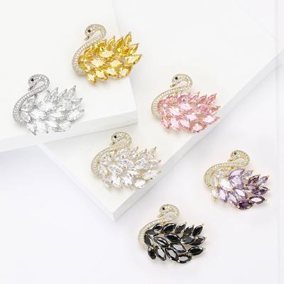 Fashion Micro-Inlaid Copper Zircon Swan Brooch Exquisite High-End Women'S Suit Cardigan Corsage Jewelry Pin
