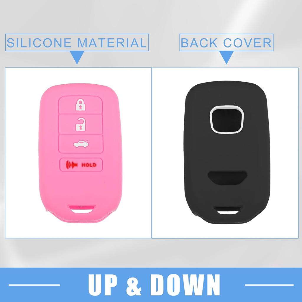 Smart Key Fob Cover Case 4 Buttons Skin Protector for Honda Accord EX EXL EX-L 2013-2018 Silicone Black Pink (Pack of 2)