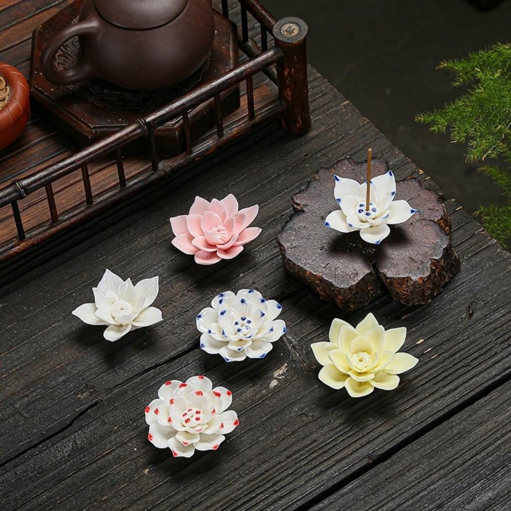 Arzător de tămâie ceramică floare de lotus design floare Censer decorativ pentru tămâie Suport pentru bețișoare de tămâie Colector de cenușă Ornamente Meditație