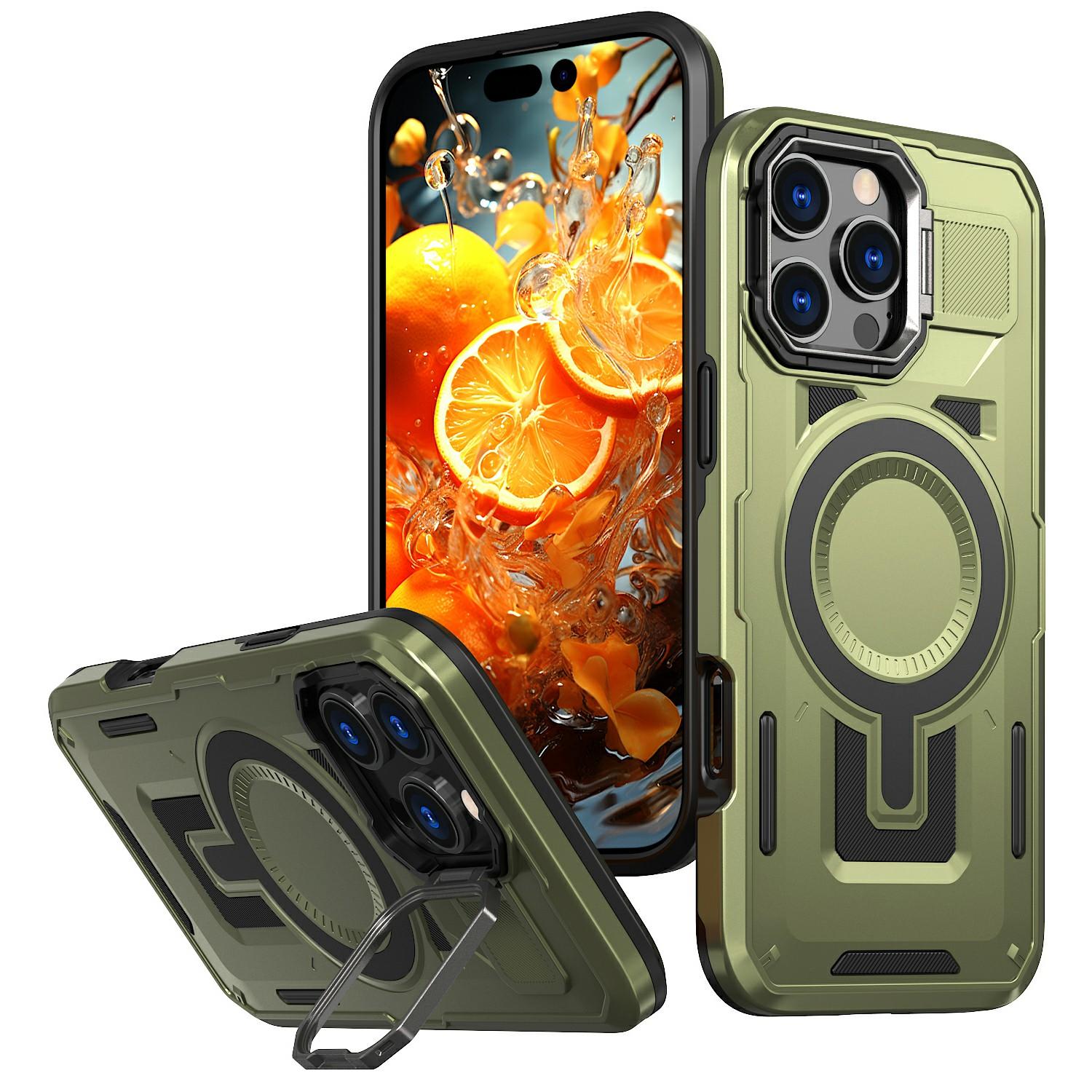 

For iPhone 16 Pro Max Case Compatible with MagSafe Lens Frame Kickstand PC+TPU Back Cover A