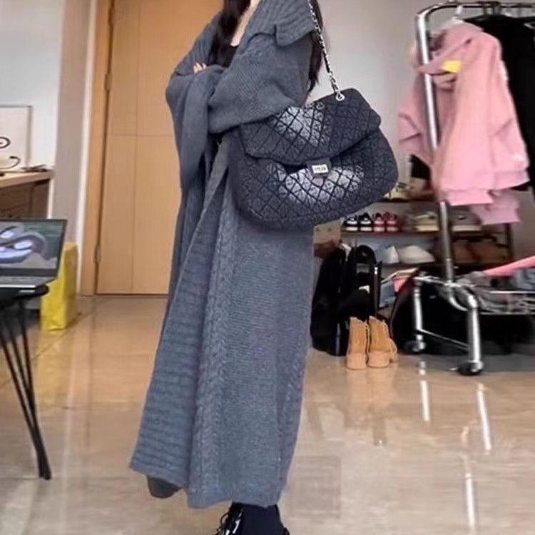 French Retro Knit Cardigan: Turn-Down Collar, Loose Fit, Mid-Length, Autumn/Winter Style