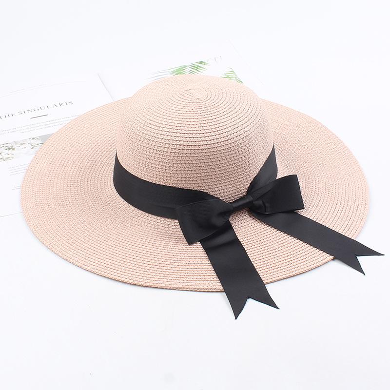 USPOP Women straw hats sun hats  female wide brim beach hat bow summer hat anti uv straw sun hats розовый