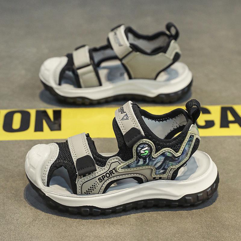 

Обувь для детей среднего и старшего возраста, мужские сандалии с закрытым носком, лето 2025, новая коллекция, спортивные детские сандалии на мягкой подошве, на липучке 38