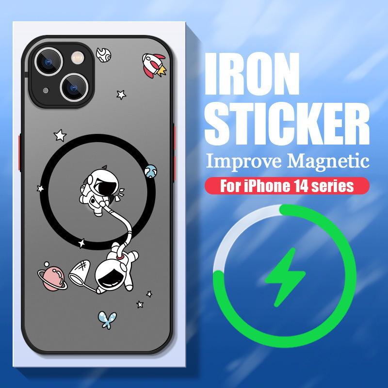 Suitable for iPhone16PRO side astronaut magnetic mobile phone case Apple 15 cartoon 13 protective case anti-drop iPhone16