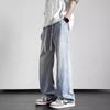 Ice Silk Jeans Men's Summer Loose Straight Trousers New Student Drape Wide-leg Casual Trousers Gray