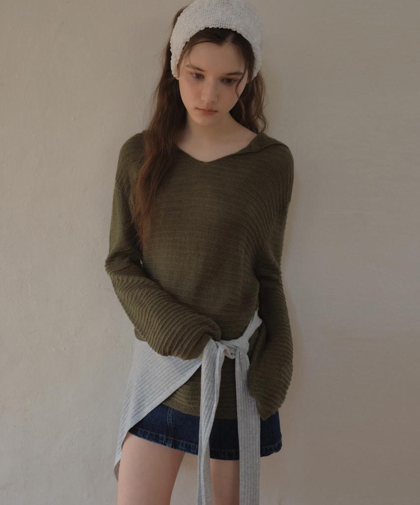 Aueonoseuteljia Hairy Hood Knit_Khaki(Oc26Kn14)