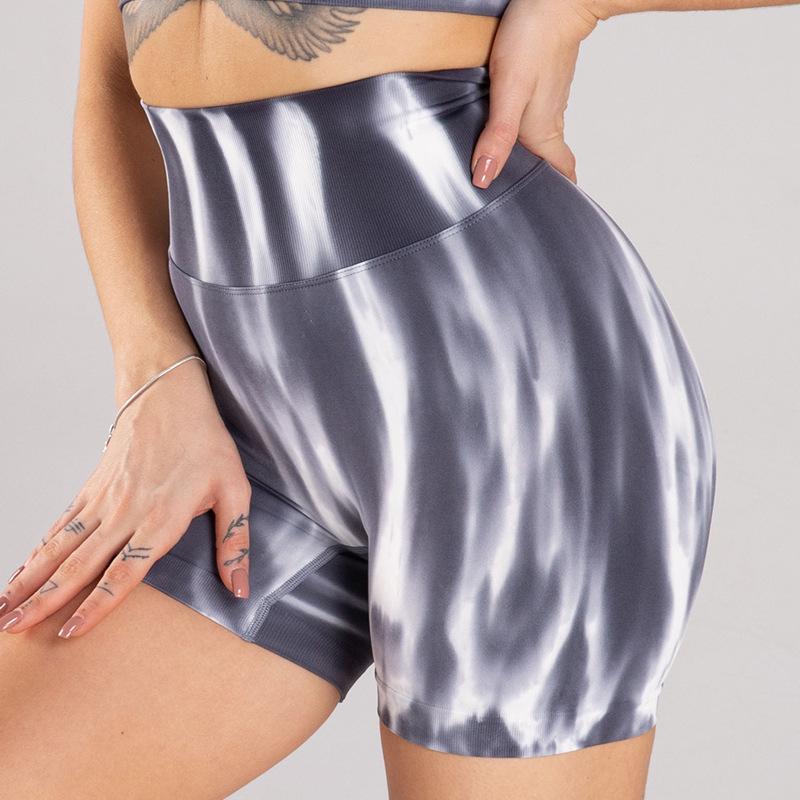 

Шорты для йоги с высокой талией и эффектом «персиковых ягодиц» в стиле тай-дай «Аврора» для женщин - Европейский и американский стиль, с эффектом подтяжки бедер, спортивная одежда ярких цветов. Small