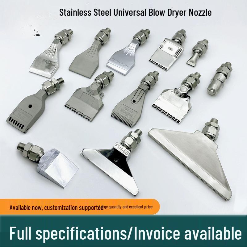 Stainless Steel & Aluminum Alloy Flat Fan Nozzle with 48-60 Widened Holes - High Pressure Universal Air Knife Nozzle