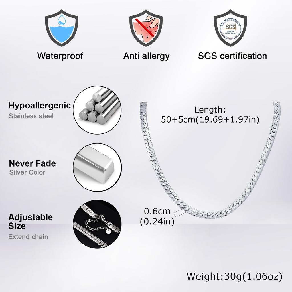 Edelstahl Kubanische Kette Halskette für Männer 6mm Kette Punk Minimalistische Halskette Hip Hop Wasserdichter Schmuck Geschenk 50/55cm