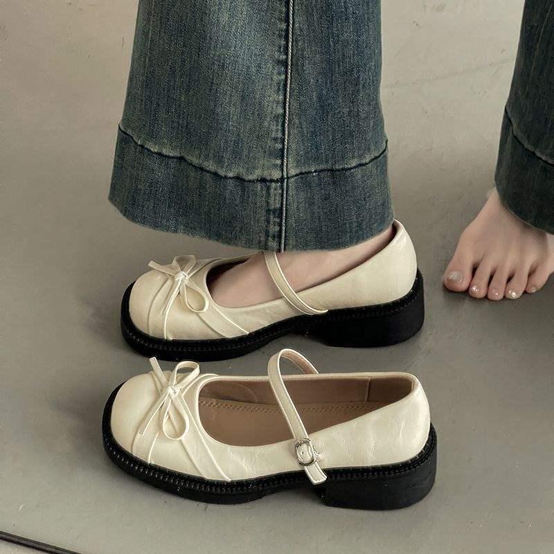 Fairy Style Women's Ballet Flats - 2025 Square Toe Low-Cut Mary Janes with Bow