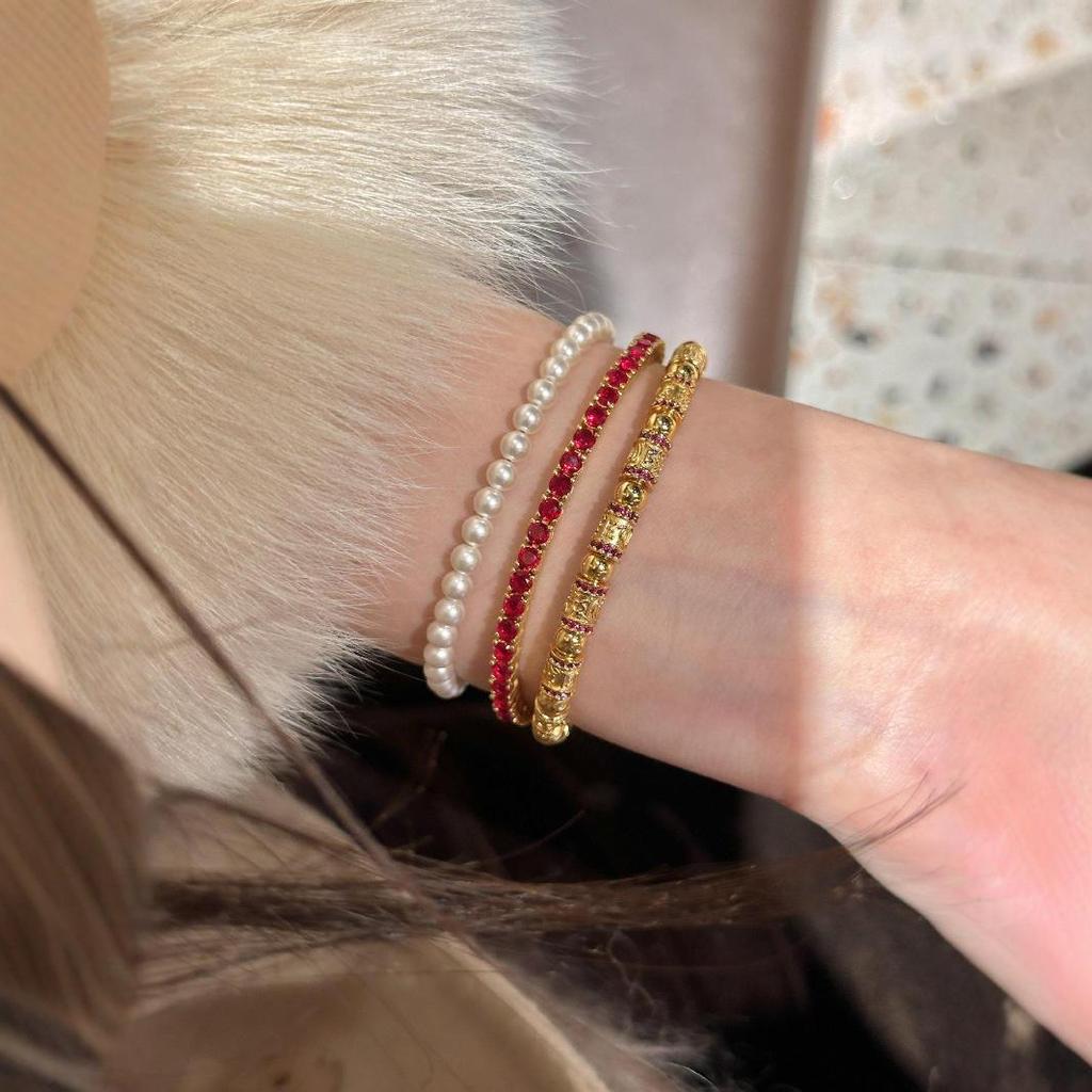 2025 Luxurious Red Diamond Ruby Bracelet for Women: Elegant Chinese Style Bangle