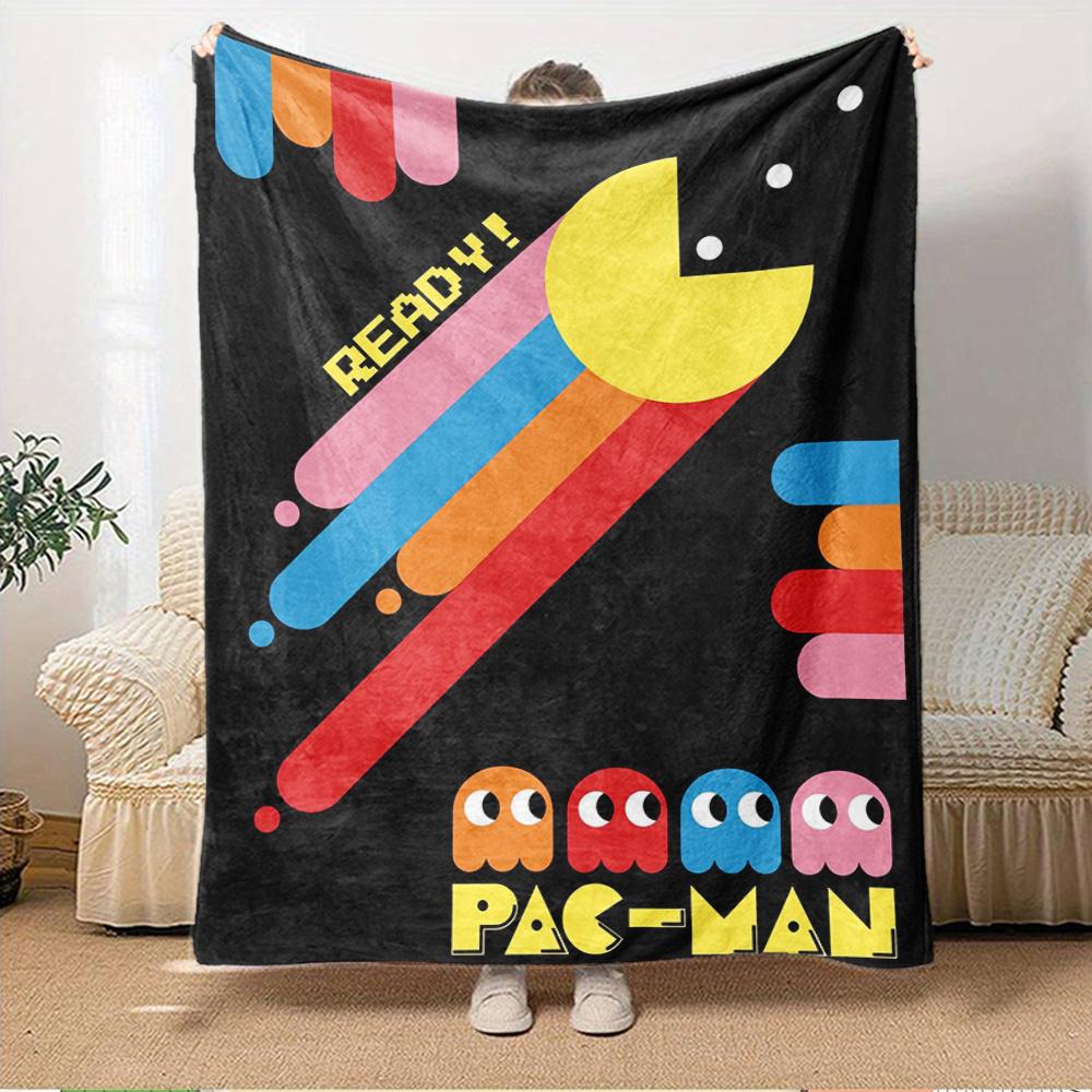 1pc Pac-Man,Retro Gaming,Classic ArcadeDigital Print Fleece Blanket - Contemporary Style, Suitable for All Seasons, Perfect for Home, Travel