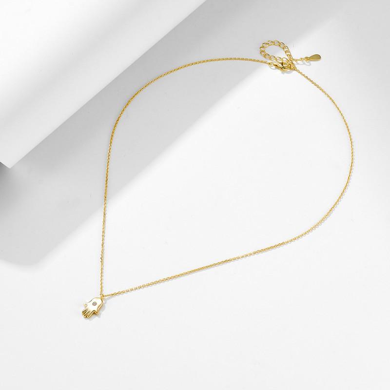 Hip Hop Ins Style Zircon Fatima Hand Pendant Necklace Unique Clavicle Chain Women