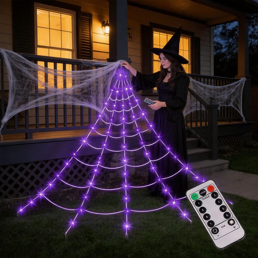 Halloweenová dekorace Osvětlená pavučina s dálkovým ovládáním Pro strašidelný dům a párty