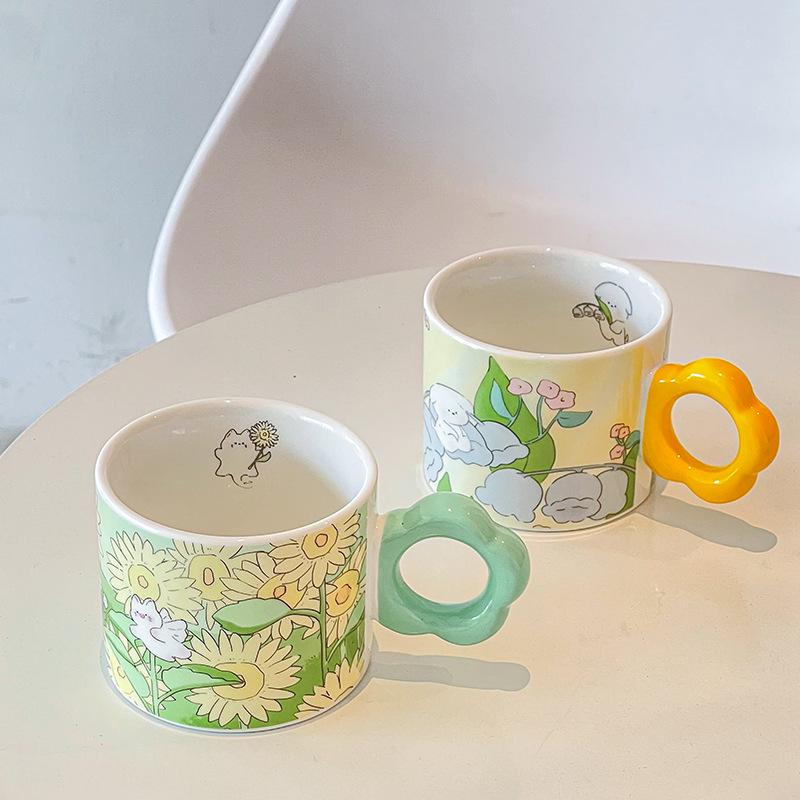 High-Value Ceramic Cup Household Cute Couple Coffee Cup Souvenir Tulip Water Cup