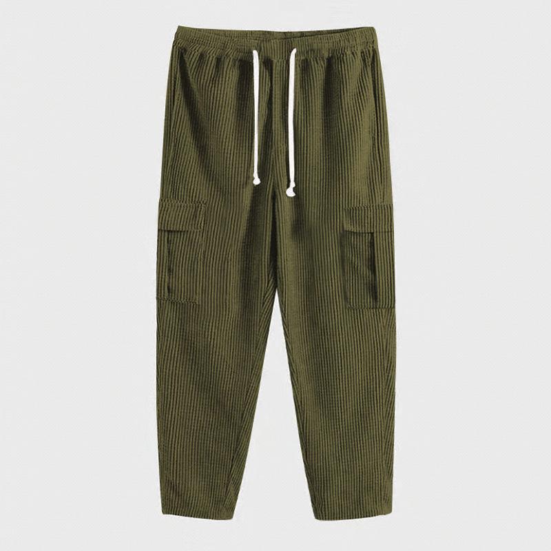 Men's corduroy trousers solid color sweatpants loose straight multi-pocket men's thin casual pants autumn and winter