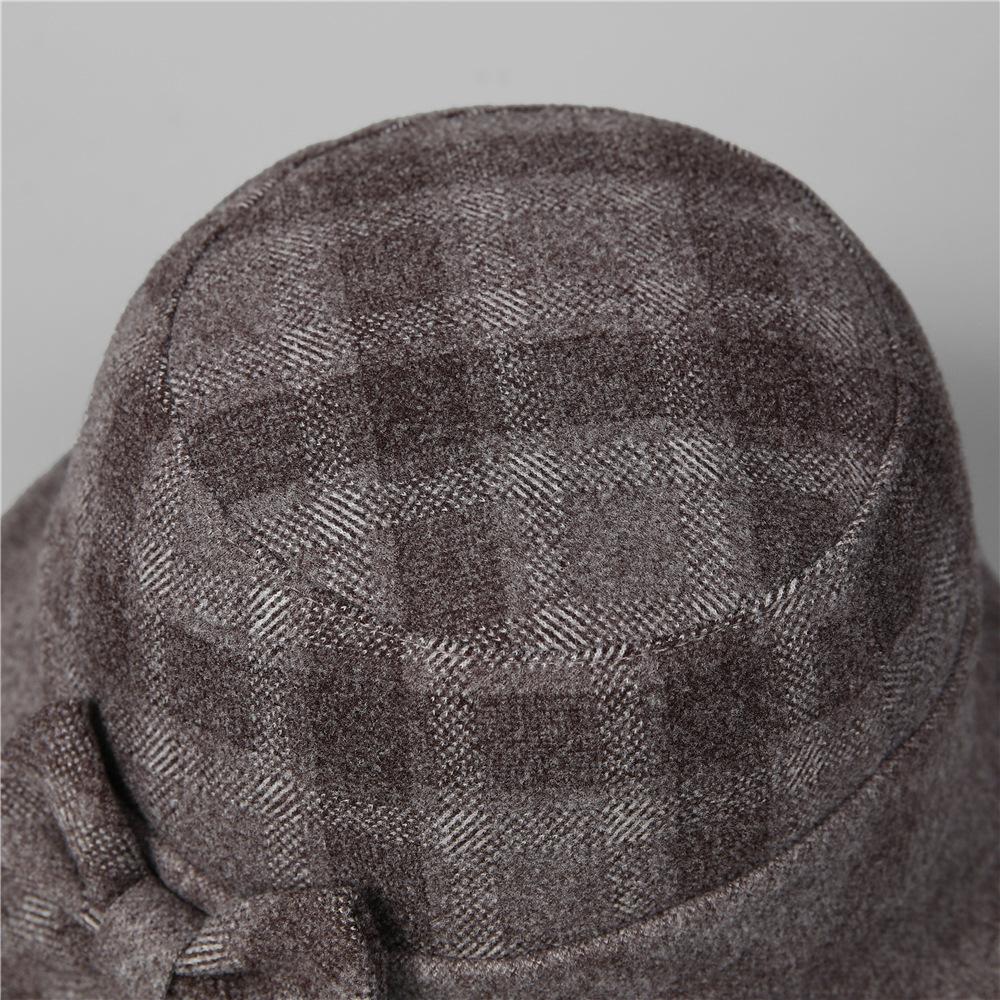 Middle-Aged Old Man Season Elegant Bow Mom Hat Female Thickened Woolen Basin Hat Grandma Plaid Bucket Hat