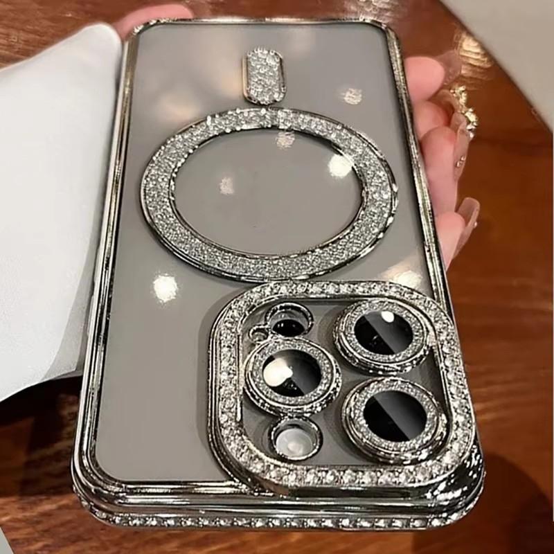 Új Divat Csillogó Gyémánt Átlátszó Tok iPhone 16 15 14 13 11 12 Pro Max 16 Pluszhoz Mágneses Vezeték nélküli Töltés Bumper Tok