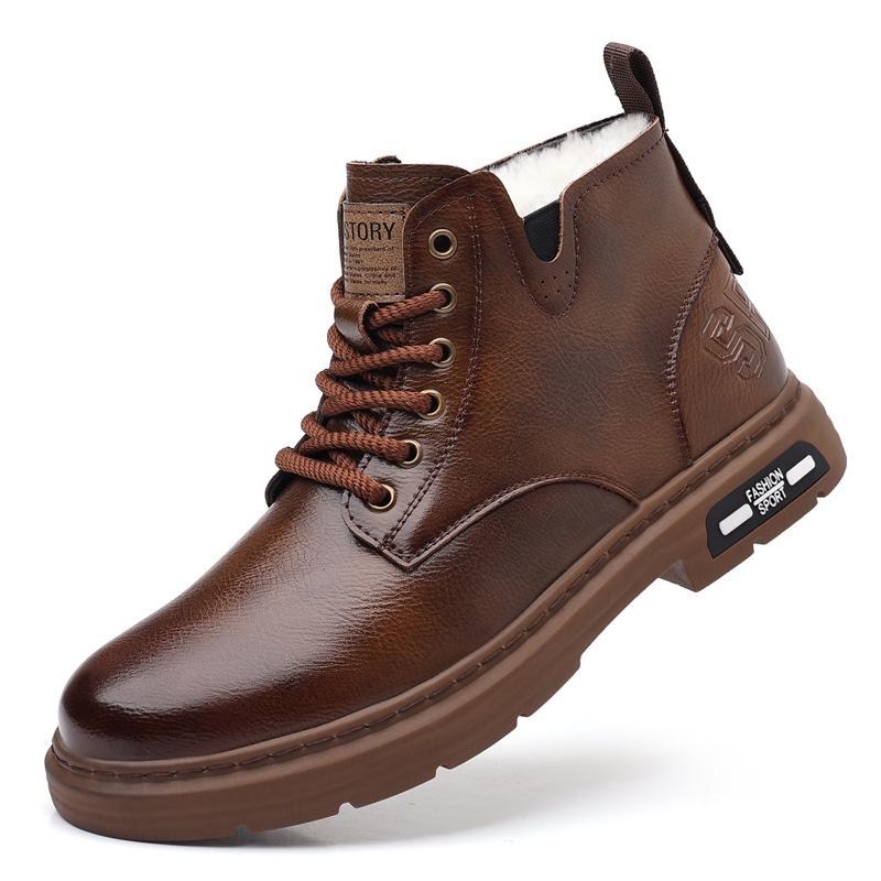 Men's Genuine Leather High-Top Retro Martin Boots with Thick Cotton Lining
