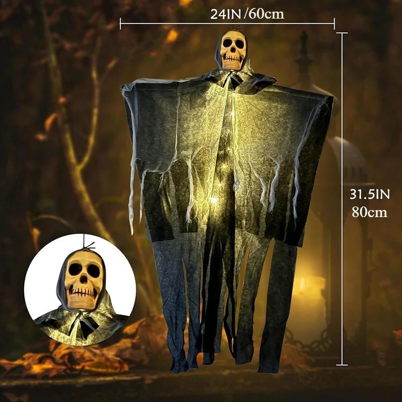 Glowing Skeleton Ghost Hanging Pendant Spooky Halloween Decoration for Porch, Haunted House and Terror Party Scary Props