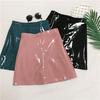 Women's Sexy Leather Skirt Glossy PU Leather Short Solid Zipper Mini Skirt Mid Waist A-line Pencil Skirts
