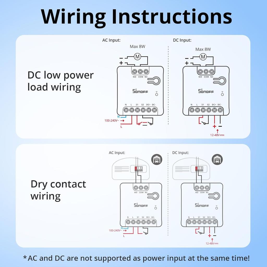 SONOFF WiFi Mini-D Smart Switch with Matter,Home Automation,Dry Contact Output,Supports AC or DC Input,Compatible Alexa & Google Home,for Garage